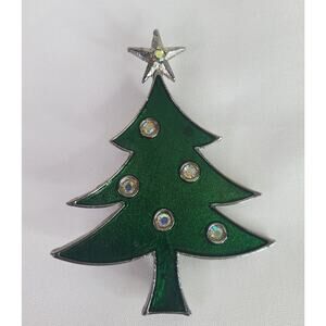 Vtg Tancer II Enamel And AB Rhinestone Christmas Tree Brooch Signed